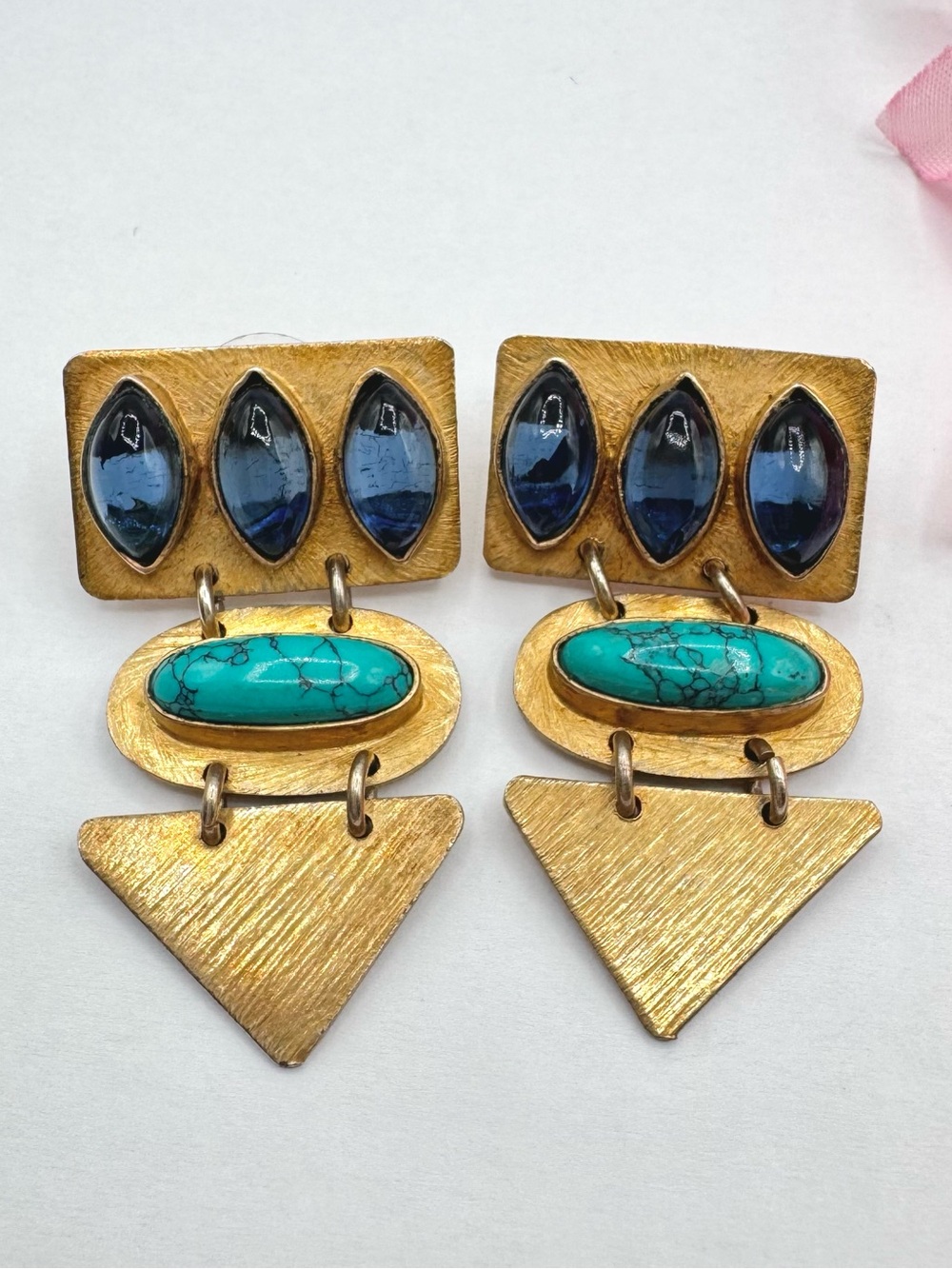 Modern Tribal Faux Turquoise Matte Gold Tone Earrings Festival Boho